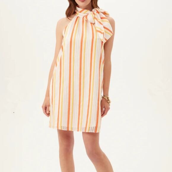 Trina Turk Favorable Dress Orange Stripe‎ Halter Tie A-Line- Medium - Picture 1 of 10